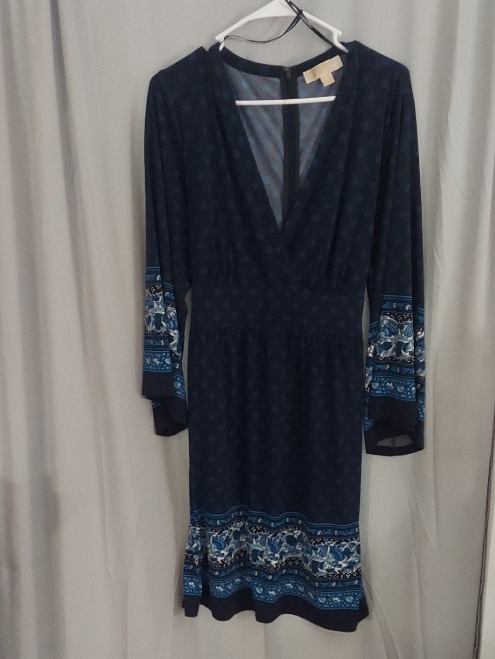 MICHAEL Michael Kors Navy Blue Printed Long Sleeve Dress
